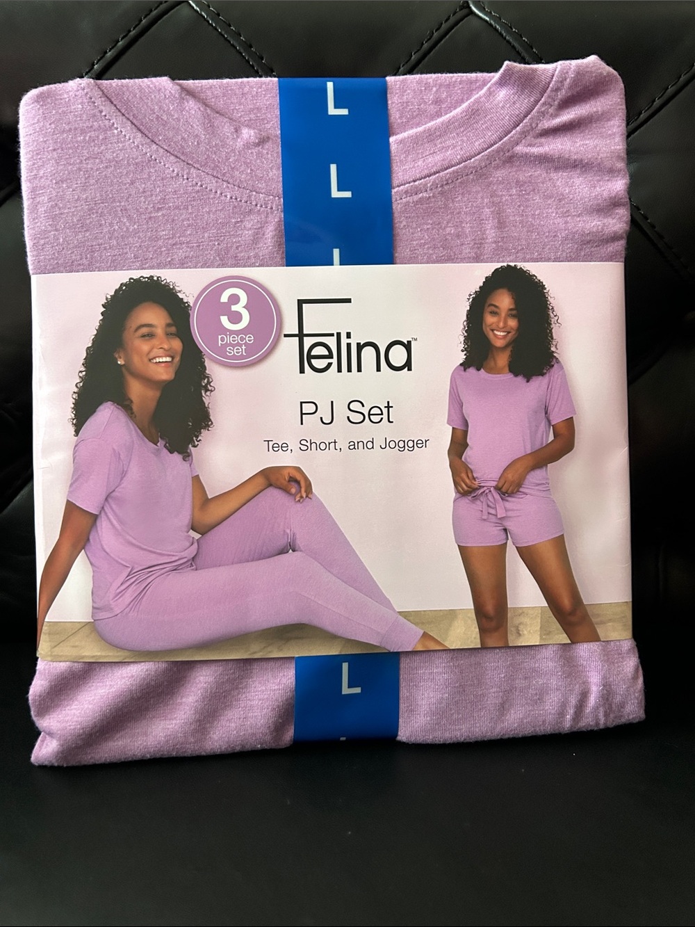 Felina Lavender Three-Piece PJ Set — Tee, Shorts & Joggers Size Large NWT